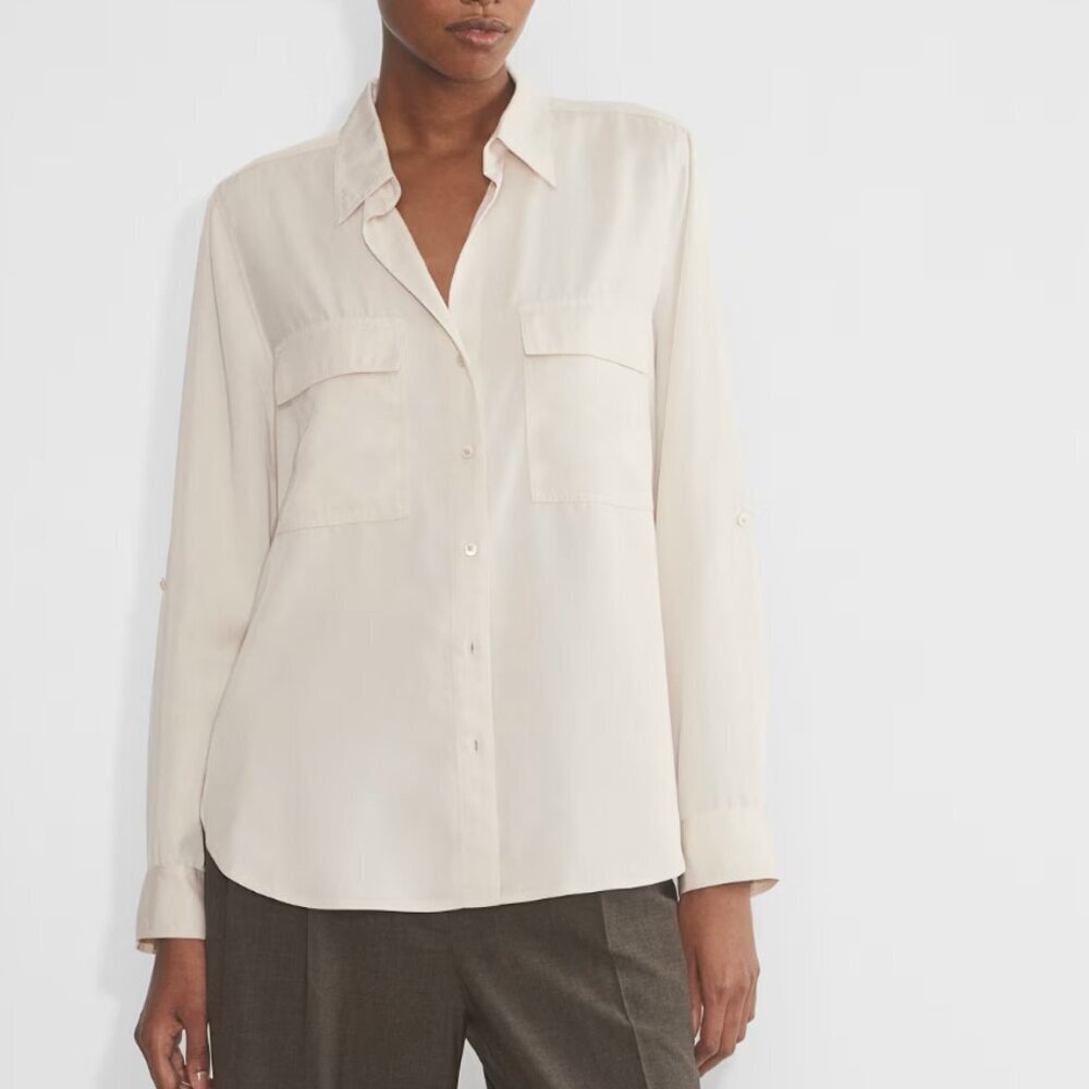 Aritzia Babaton Utility Shirt Relaxed Tencel Twill Button Up Shirt Off White